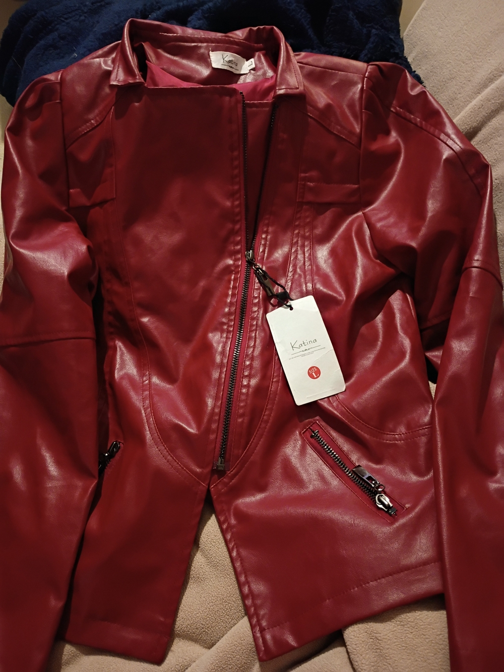 Katin Women's Wine Red Faux Leather Moto Jacket